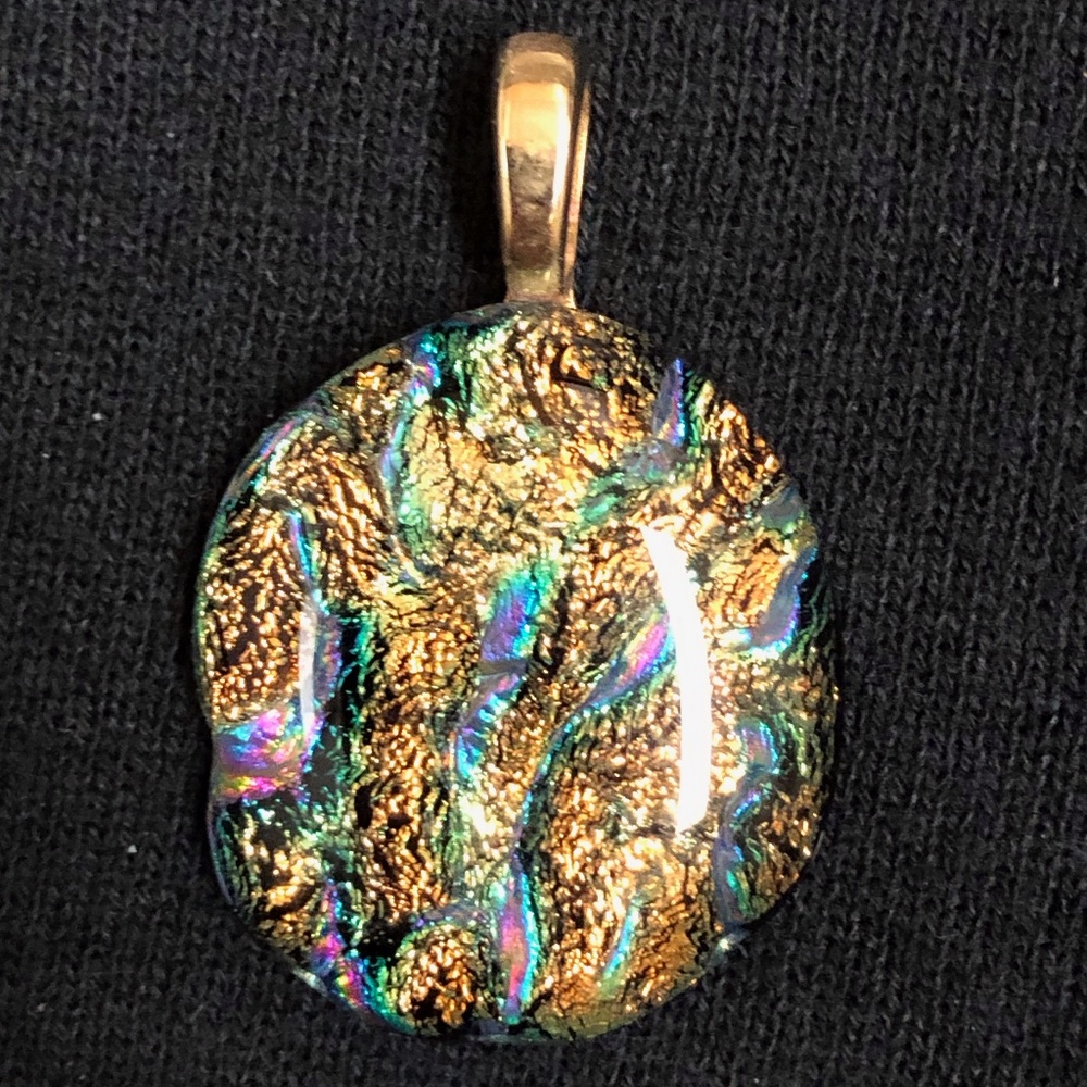 Dichroic Fused Glass Pendant Cabochon Necklace NEW
